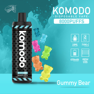 Nouveau stylo de vapotage jetable Komodo 8000 bouffées dispositif de vapotage à 2% de sel Nic