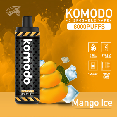 Nouveau stylo de vapotage jetable Komodo 8000 bouffées dispositif de vapotage à 2% de sel Nic