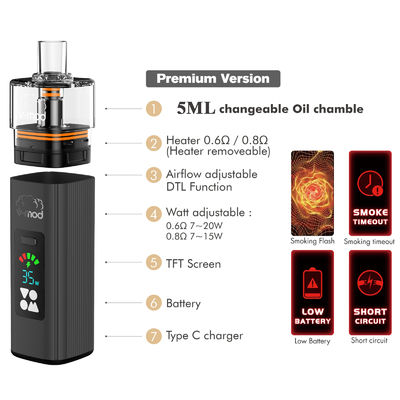 Kit de démarrage de cigarette électronique Cigarette électronique rechargeable 5.0 ml réservoir 1000mAh batterie